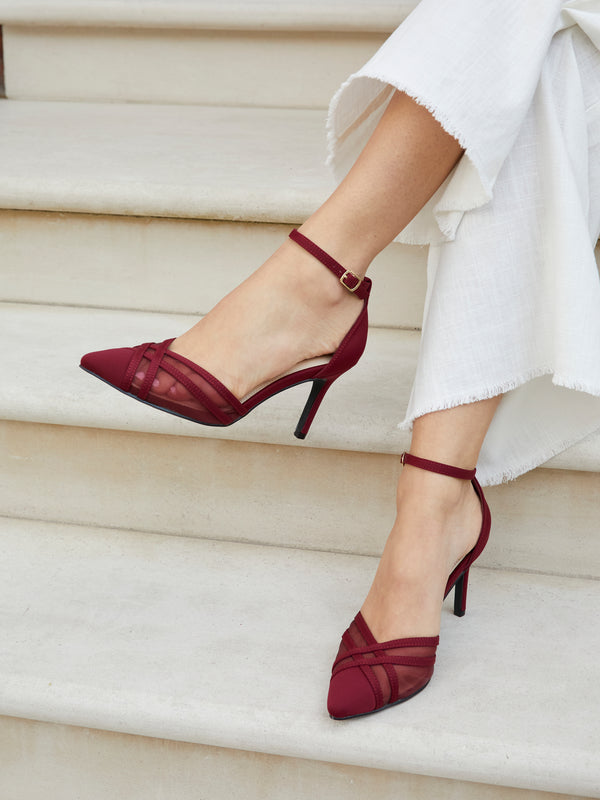 linzi Burgundy Mesh Closed Back Court Heel