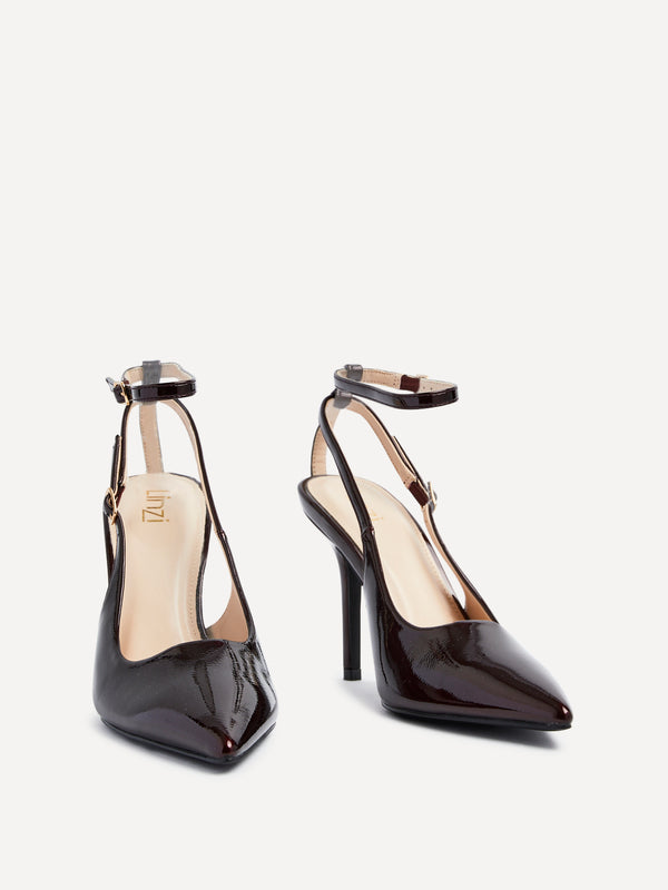 Linzi Burgundy Patent Stylist Court Heels