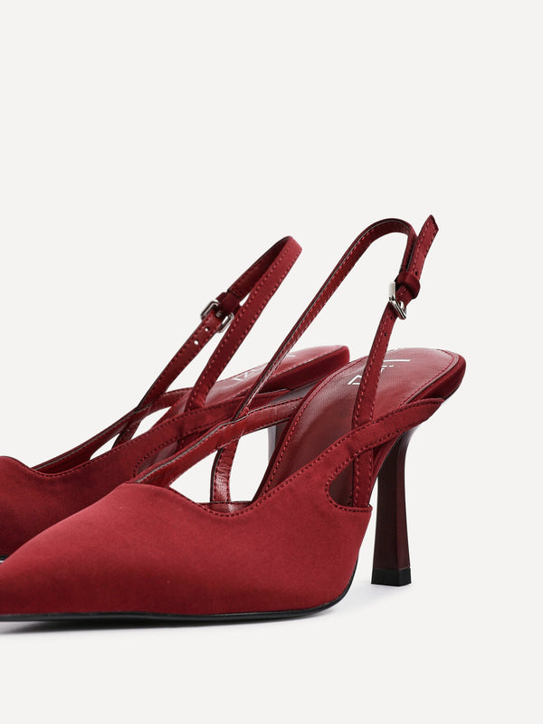 Linzi Burgundy Scuba Sling Back Court Heels