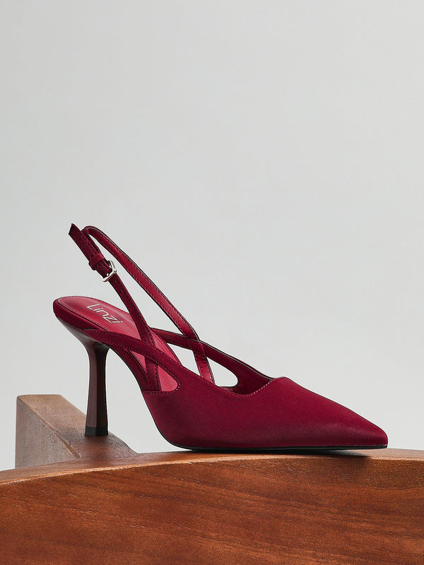 linzi Burgundy Scuba Sling Back Court Heels