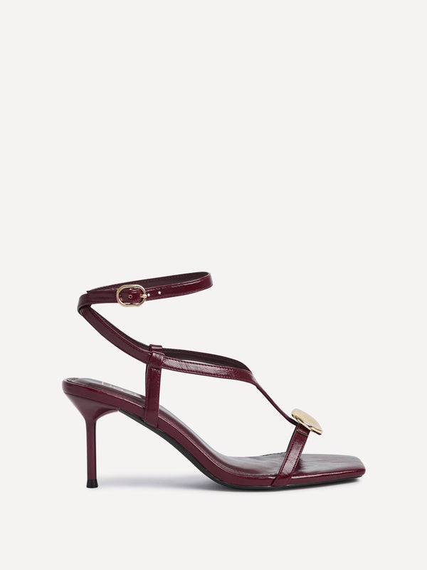 Linzi Burgundy T-Bar Heels With Gold Accent
