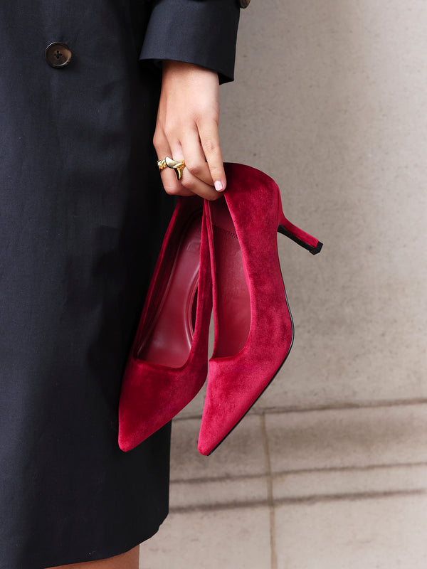 linzi Burgundy Velvet Classic Court Heels