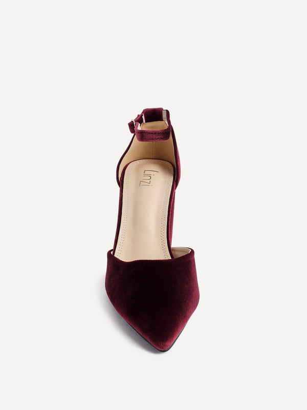 Linzi Burgundy Velvet Pointed Block Heel Courts