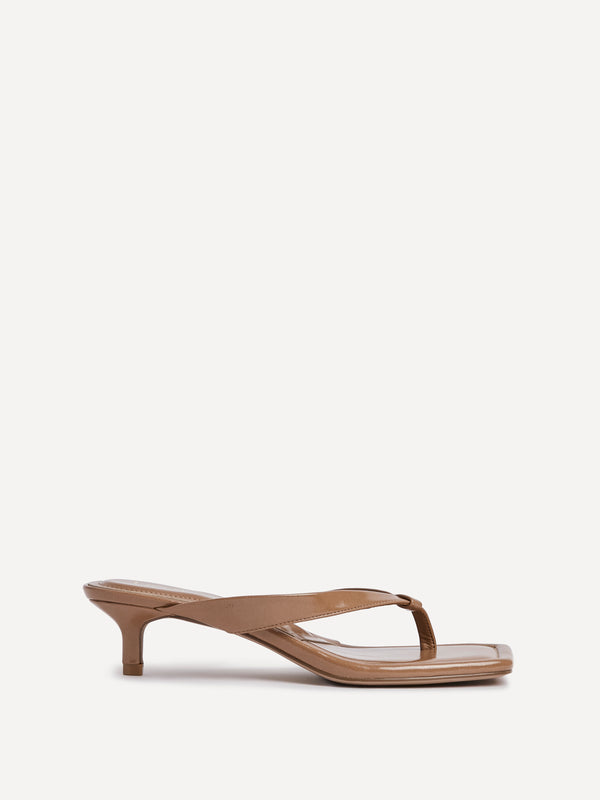 Linzi Caramel Faux Leather Toe Post Kitten Heel
