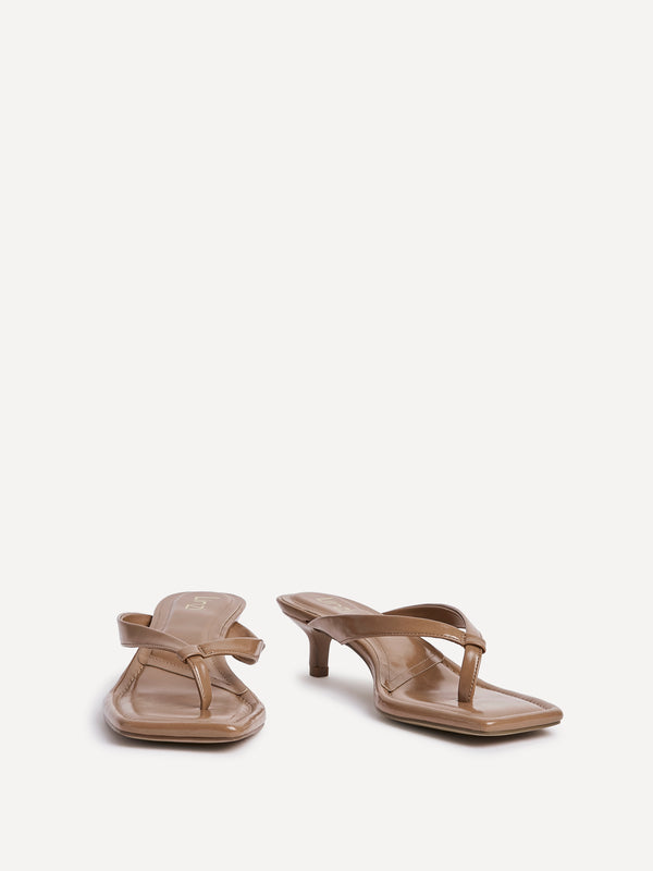 Linzi Caramel Faux Leather Toe Post Kitten Heel