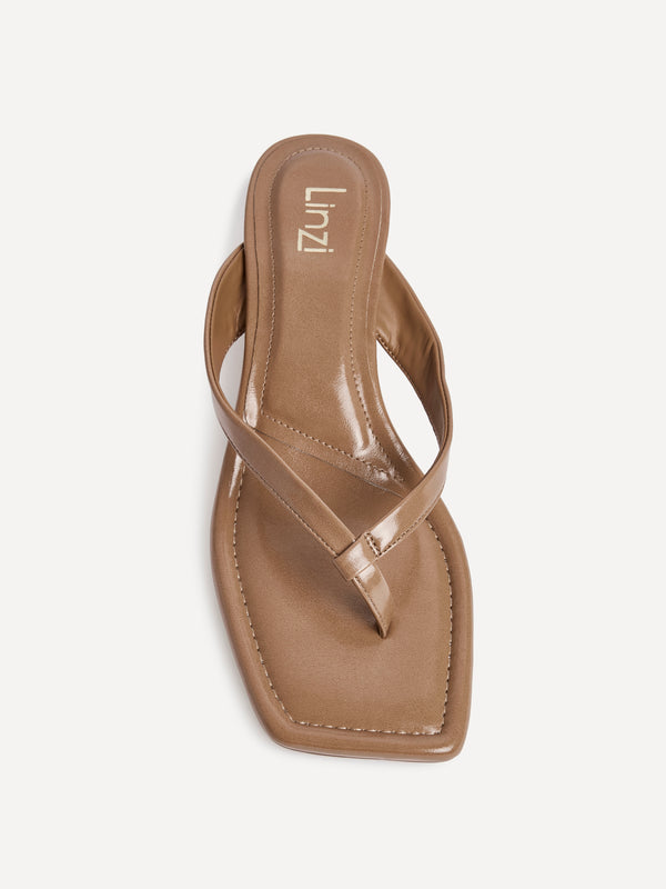 Linzi Caramel Faux Leather Toe Post Kitten Heel