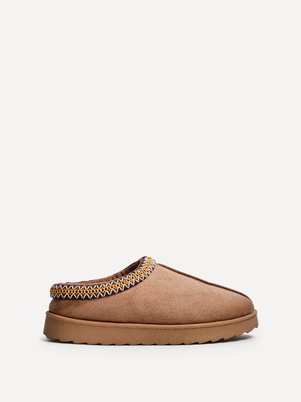 Linzi Chestnut Suede Slipper With Aztec Detail