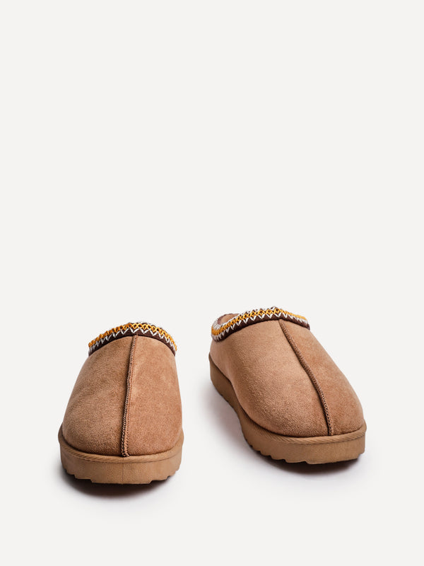 Linzi Chestnut Suede Slipper With Aztec Detail