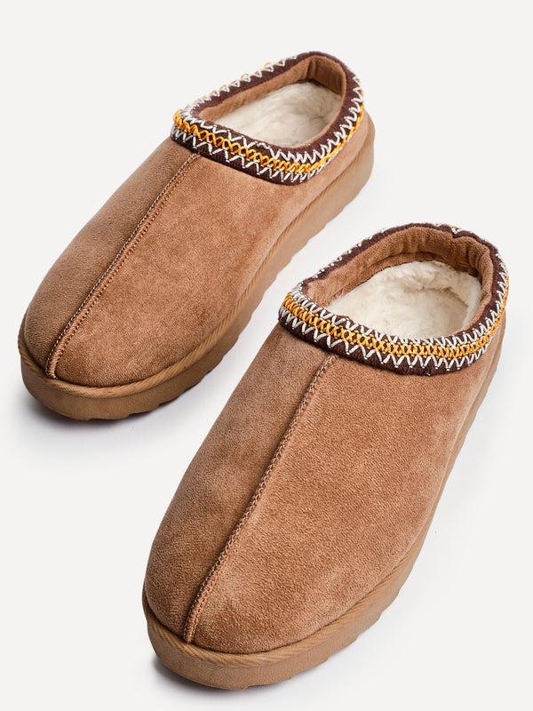 Linzi Chestnut Suede Slipper With Aztec Detail