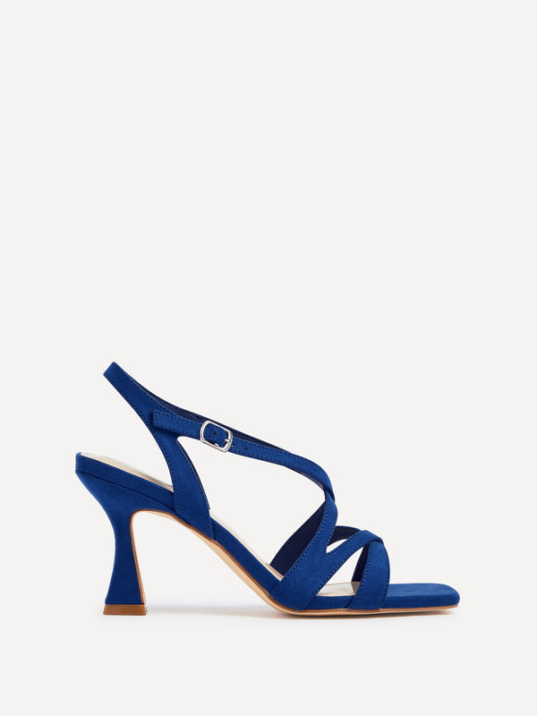 Linzi Cobalt Blue Faux Suede Square Toe Caged Heel