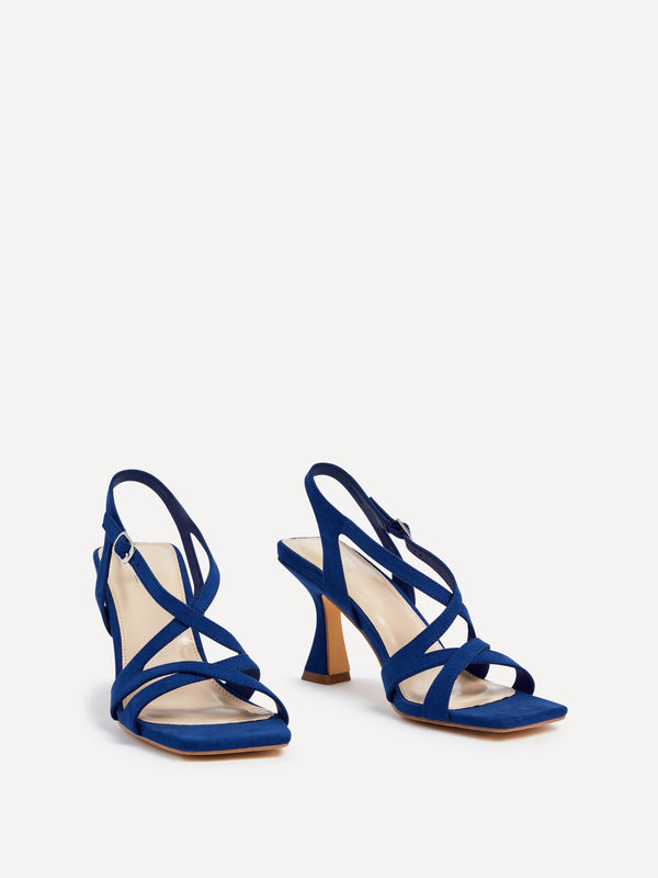 Linzi Cobalt Blue Faux Suede Square Toe Caged Heel
