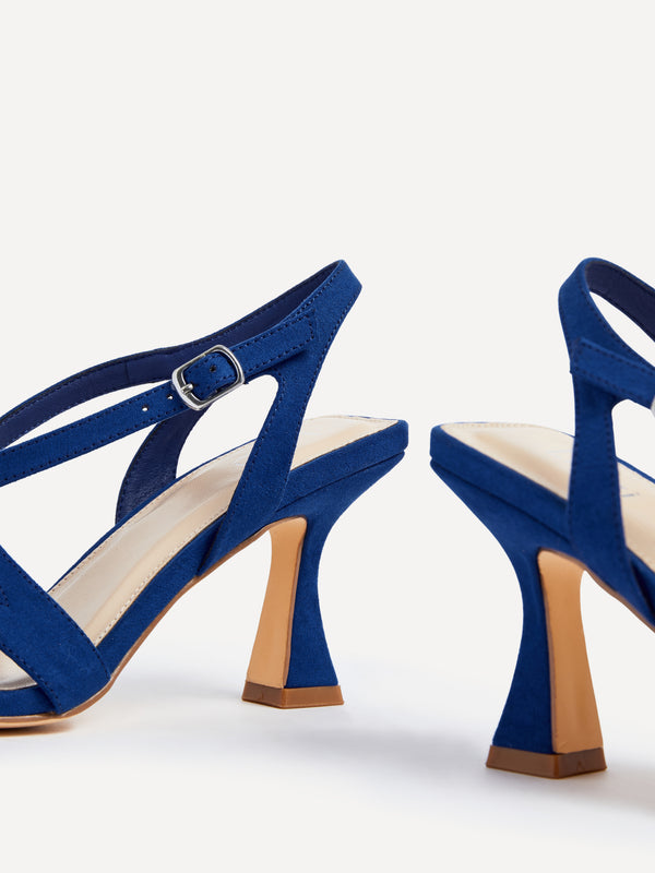 Linzi Cobalt Blue Faux Suede Square Toe Caged Heel