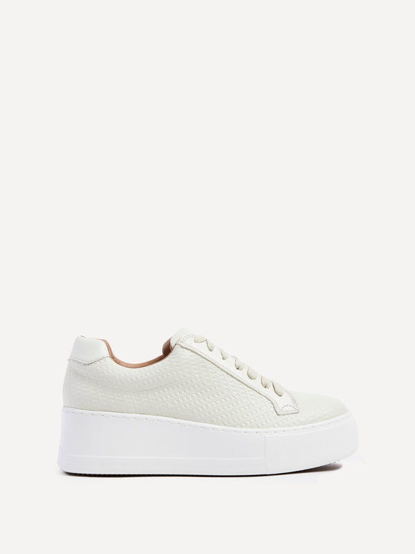 Linzi Cream Textured Faux Leather Platform Trainer