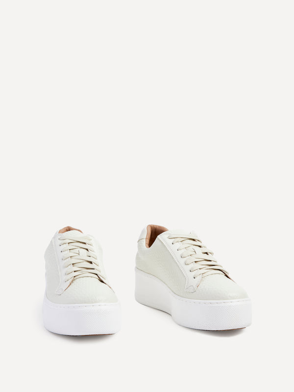 Linzi Cream Textured Faux Leather Platform Trainer