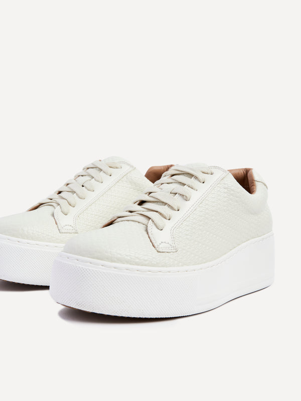 Linzi Cream Textured Faux Leather Platform Trainer