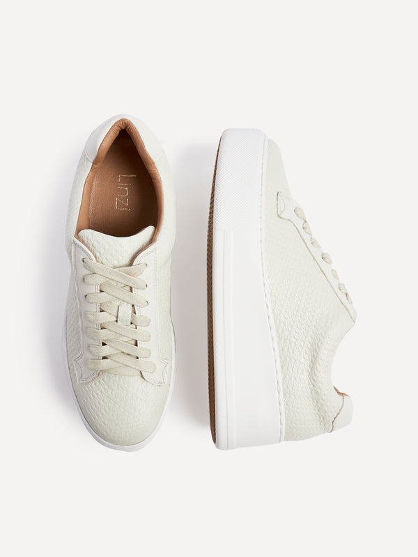 linzi Cream Textured Faux Leather Platform Trainer