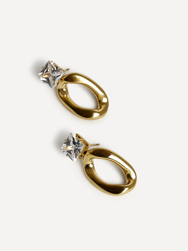 Linzi Crystal Square Stud Oval Drop Earrings