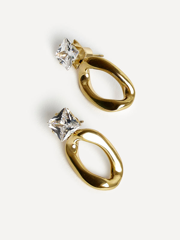 Linzi Crystal Square Stud Oval Drop Earrings