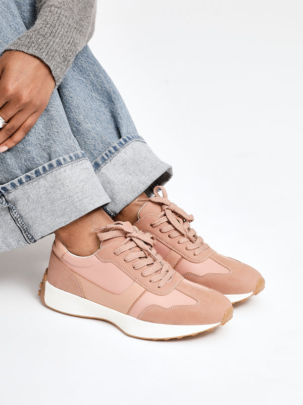 linzi Dusky Pink Suede Mix Sports Trainers