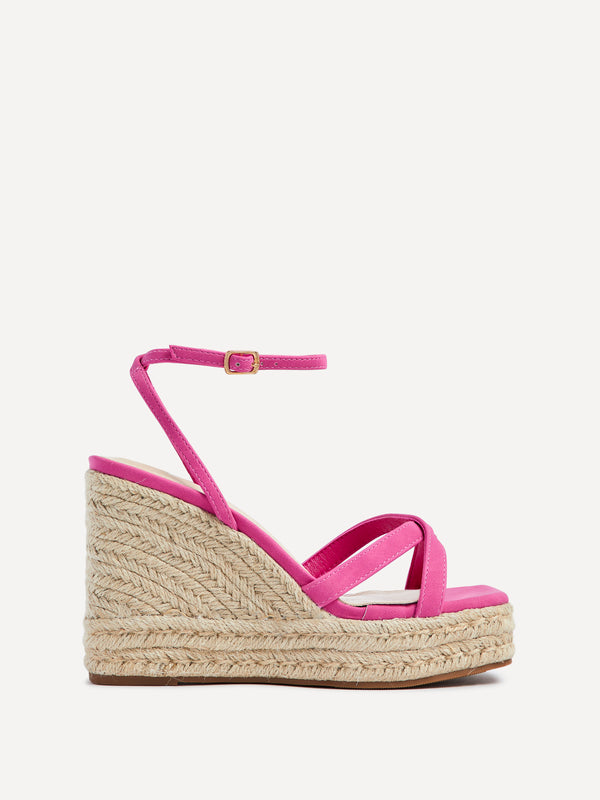 Linzi Fuchsia Faux Nubuck Strappy Rope Wedge