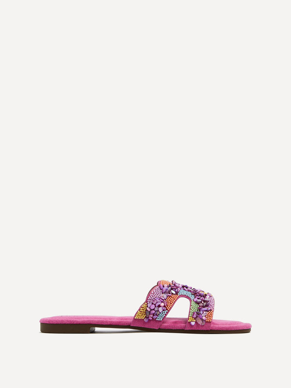 Linzi Fuchsia Faux Suede Embellished Slider Sandal