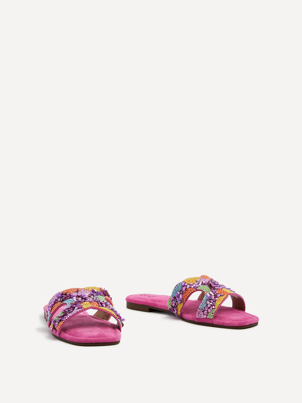 Linzi Fuchsia Faux Suede Embellished Slider Sandal