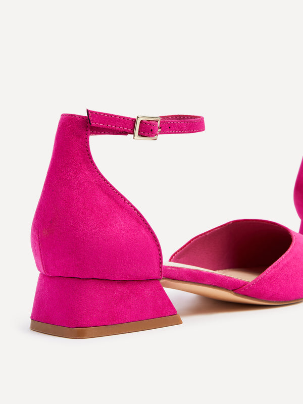 Linzi Fuchsia Faux Suede Low Block Court Heel
