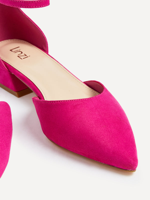 Linzi Fuchsia Faux Suede Low Block Court Heel
