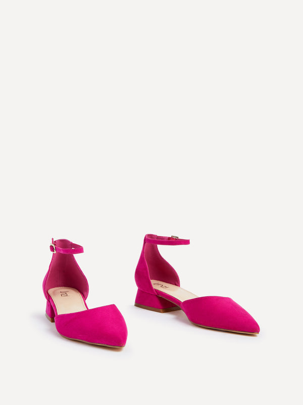 Linzi Fuchsia Faux Suede Low Block Court Heel
