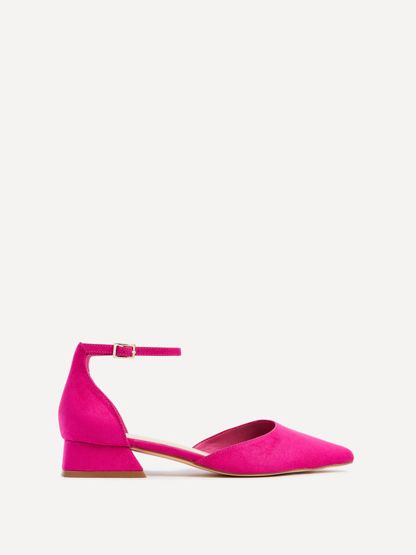 linzi Fuchsia Faux Suede Low Block Court Heel