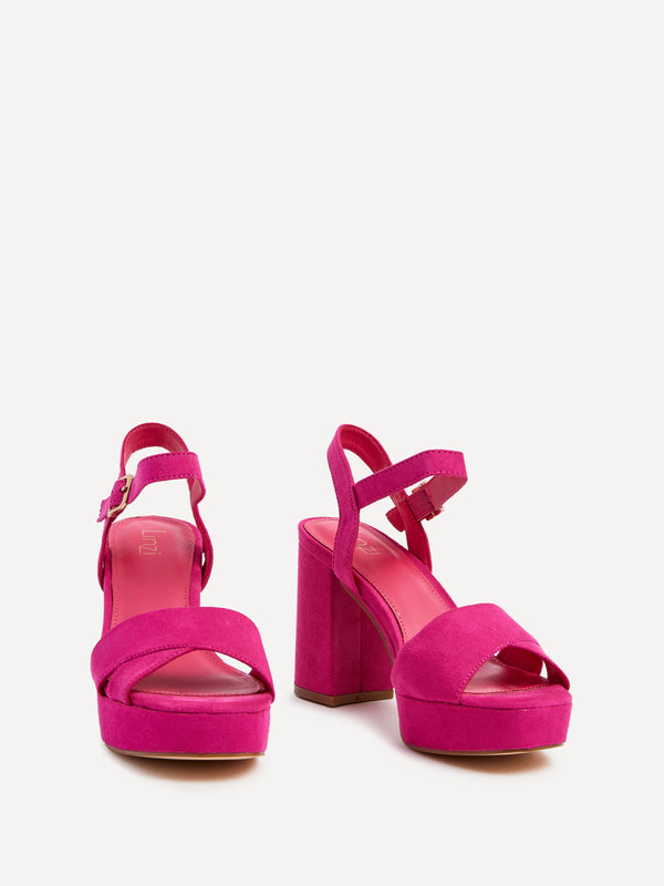 Linzi Fuchsia Faux Suede Platform Block Heel