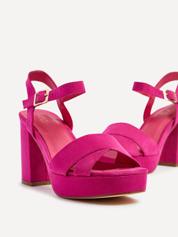 Linzi Fuchsia Faux Suede Platform Block Heel