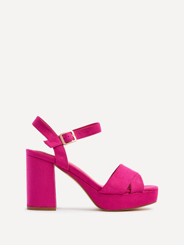 linzi Fuchsia Faux Suede Platform Block Heel
