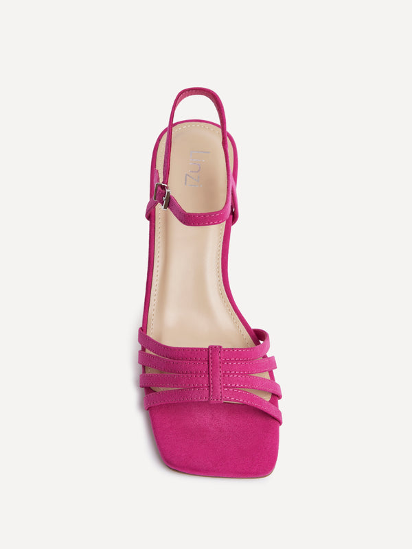Linzi Fuchsia Faux Suede Strappy Block Heel