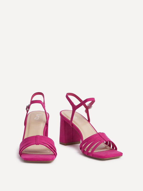 Linzi Fuchsia Faux Suede Strappy Block Heel