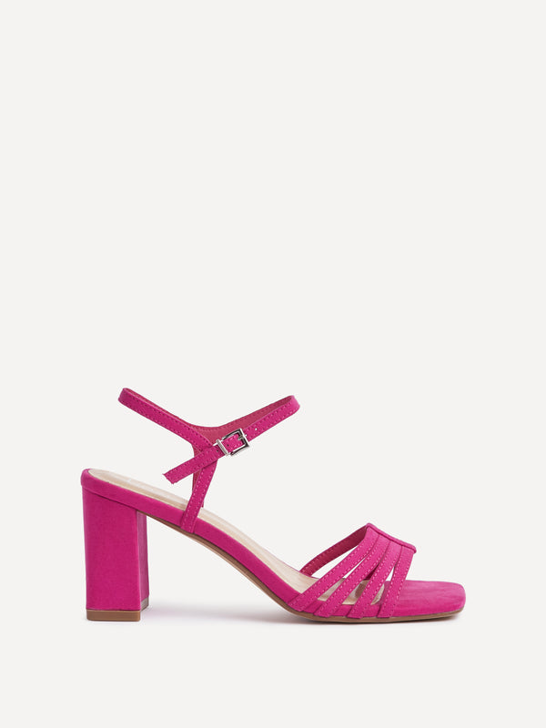 Linzi Fuchsia Faux Suede Strappy Block Heel
