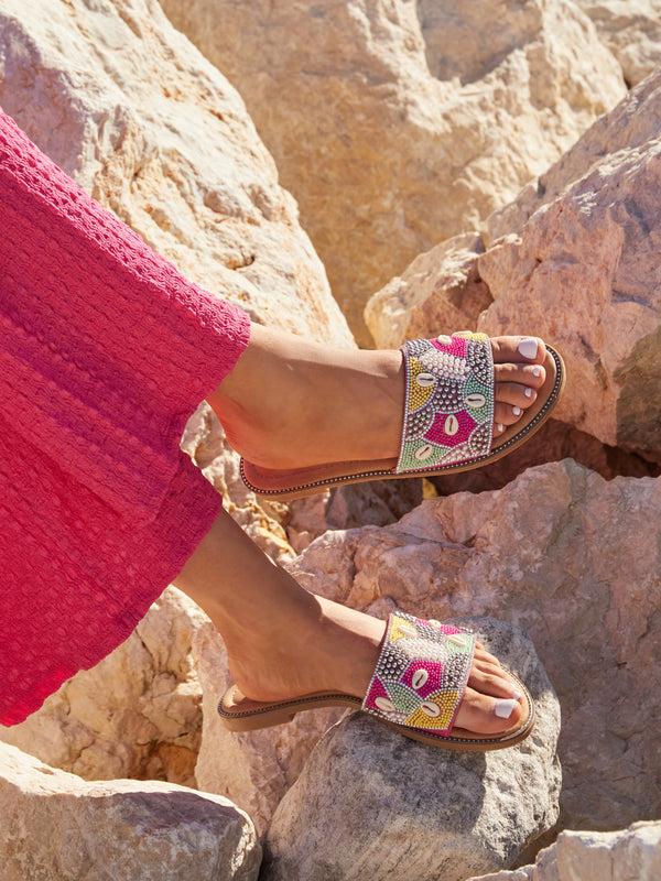 linzi Fuchsia & Yellow Embellished Shell Slider