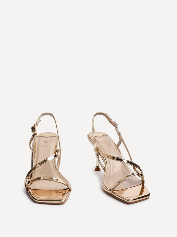 Linzi Gold Chrome Strappy Heeled Sandals