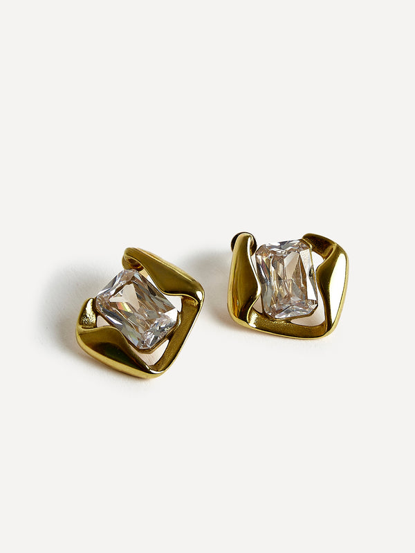 Linzi Gold Crystal Square Stud Earrings