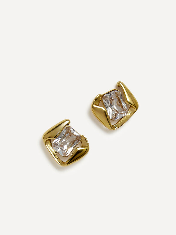 Linzi Gold Crystal Square Stud Earrings