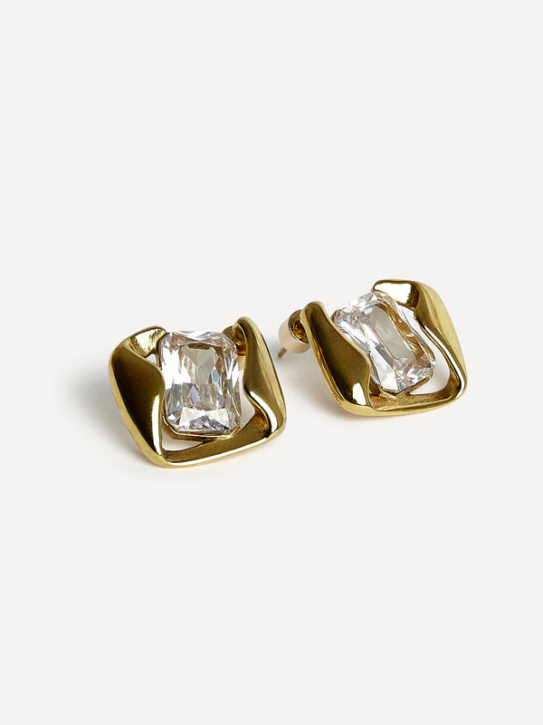 Linzi Gold Crystal Square Stud Earrings