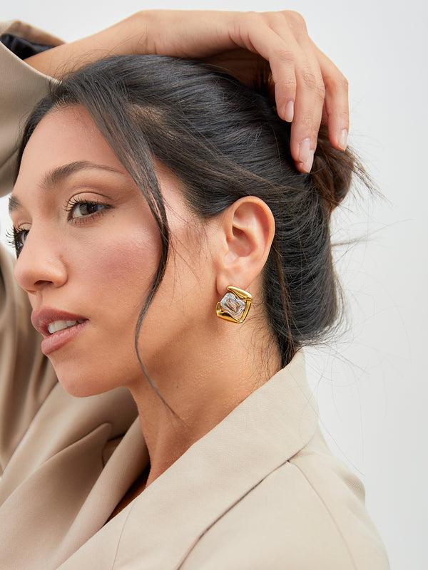 linzi Gold Crystal Square Stud Earrings