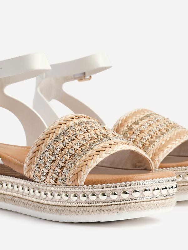 Linzi Gold Embellished Espadrille Flatform Sandals
