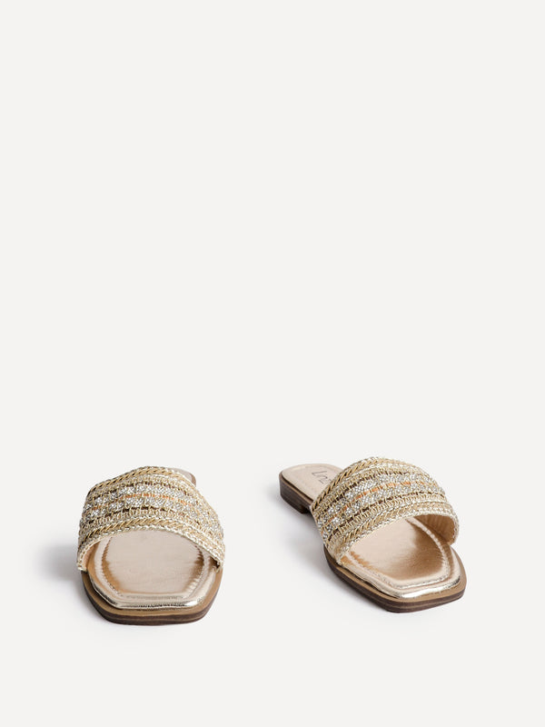 Linzi Gold Embellished Slip On Sandals