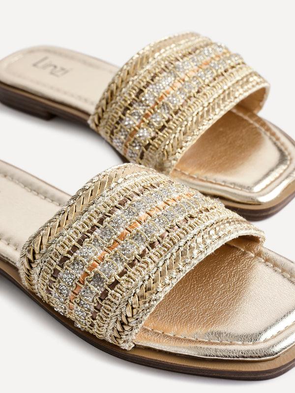Linzi Gold Embellished Slip On Sandals