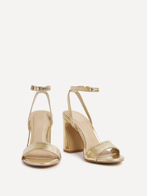 Linzi Gold Faux Leather Block Heel