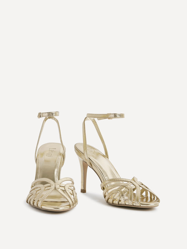 Linzi Gold Faux Leather Caged Stiletto Heel