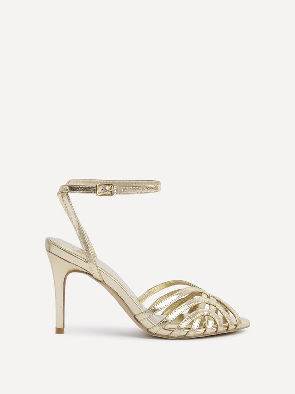 Linzi Gold Faux Leather Caged Stiletto Heel