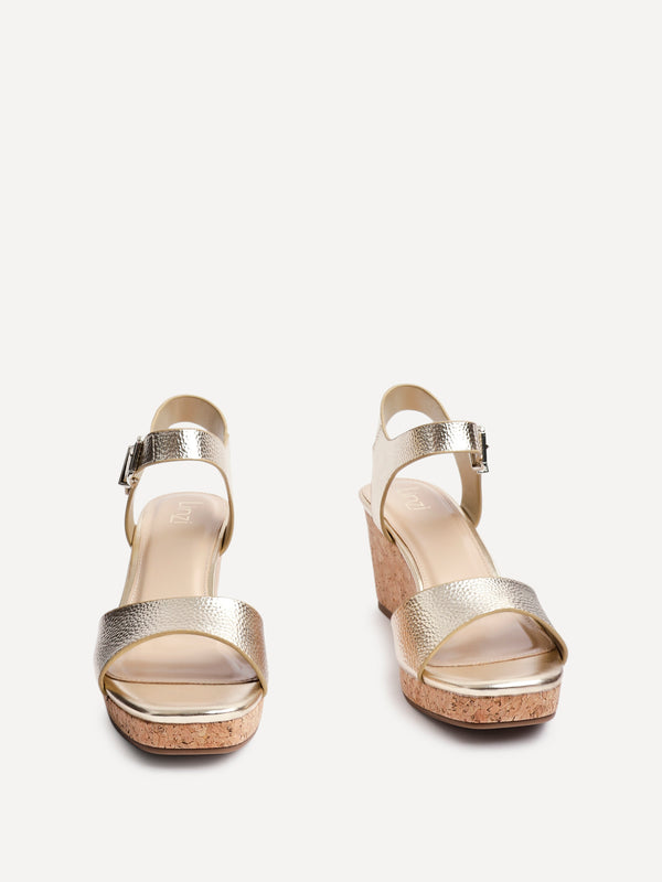 Linzi Gold Faux Leather Cork Platform Wedge