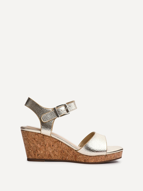 Linzi Gold Faux Leather Cork Platform Wedge